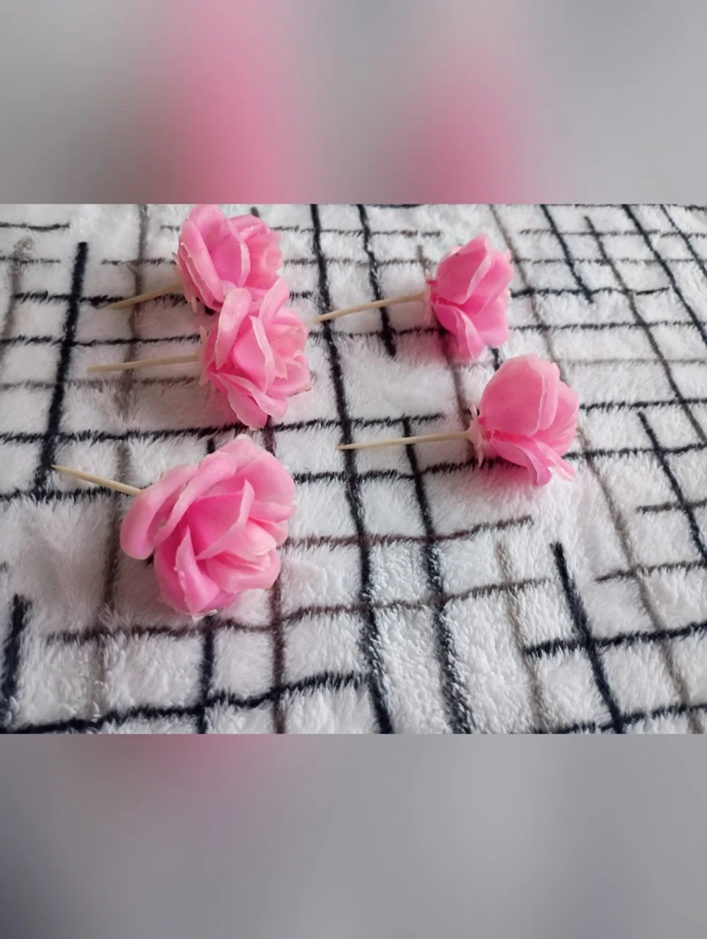 1960s 1970s Plastic Rose Flower Picks Cupcake Topper Cake Topper 5 Piece Lot